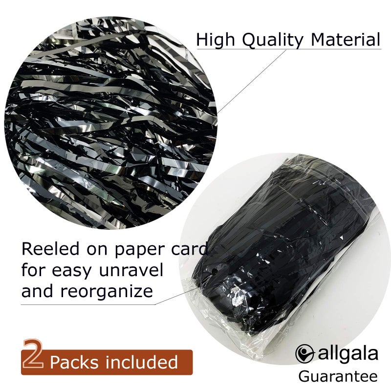 allgala Black Tinsel Table Skirt 2-Pack 29x108 Inch Metallic Foil Fringe Table Skirts for Party Event, Parade Float, Party Decoraton - Image 2